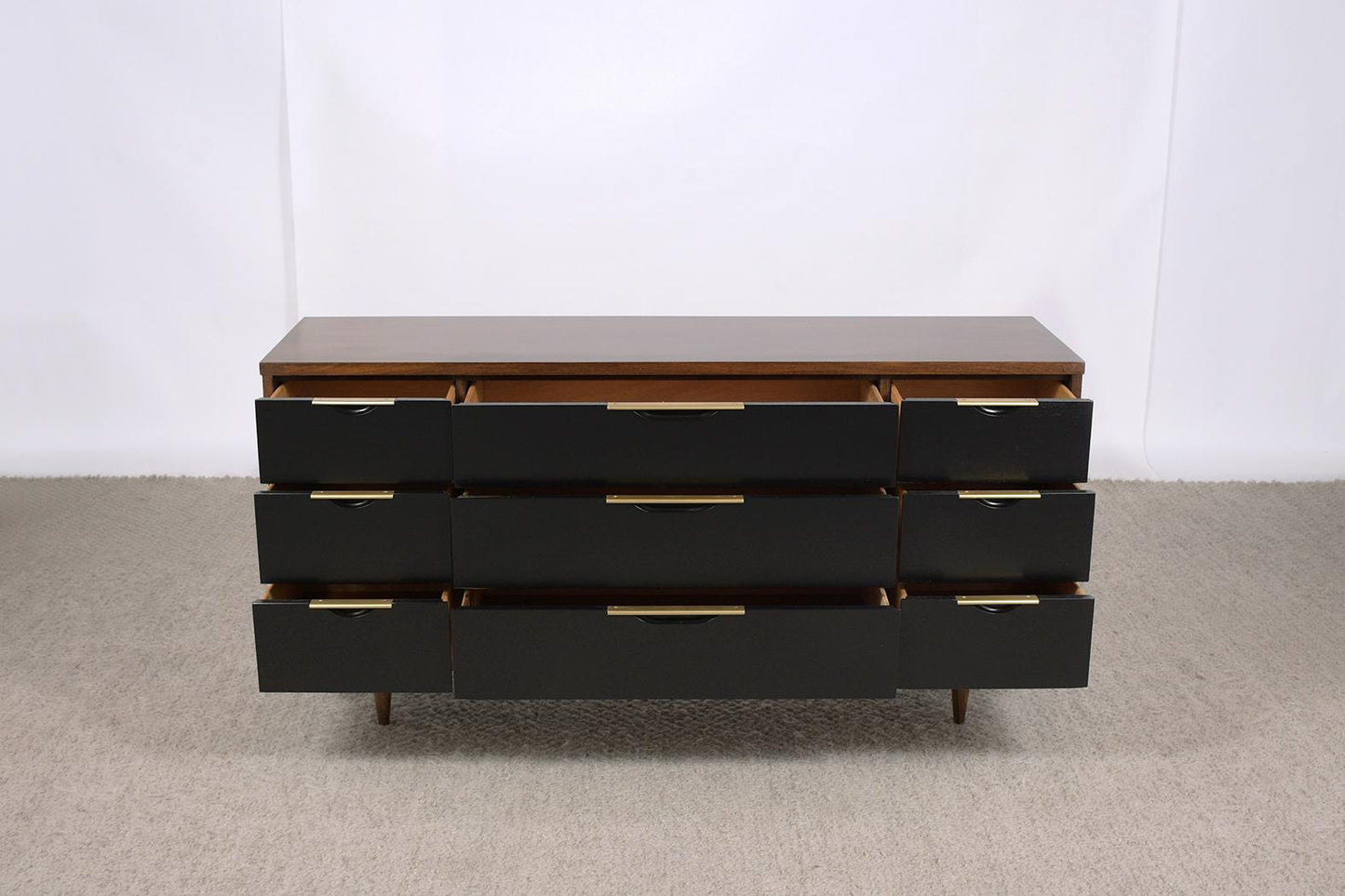 Mid-Century Elegance: Stunning Walnut Dresser with Chrome Accents