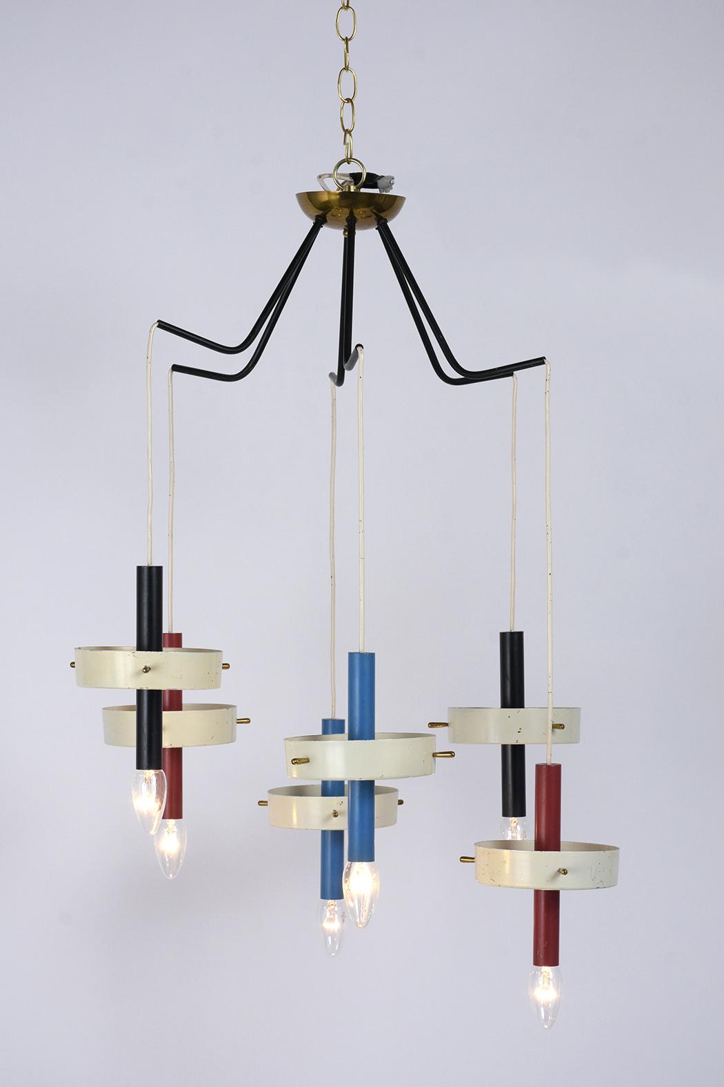 Mid-Century Modern Six Arms Painted Italian Chandelier