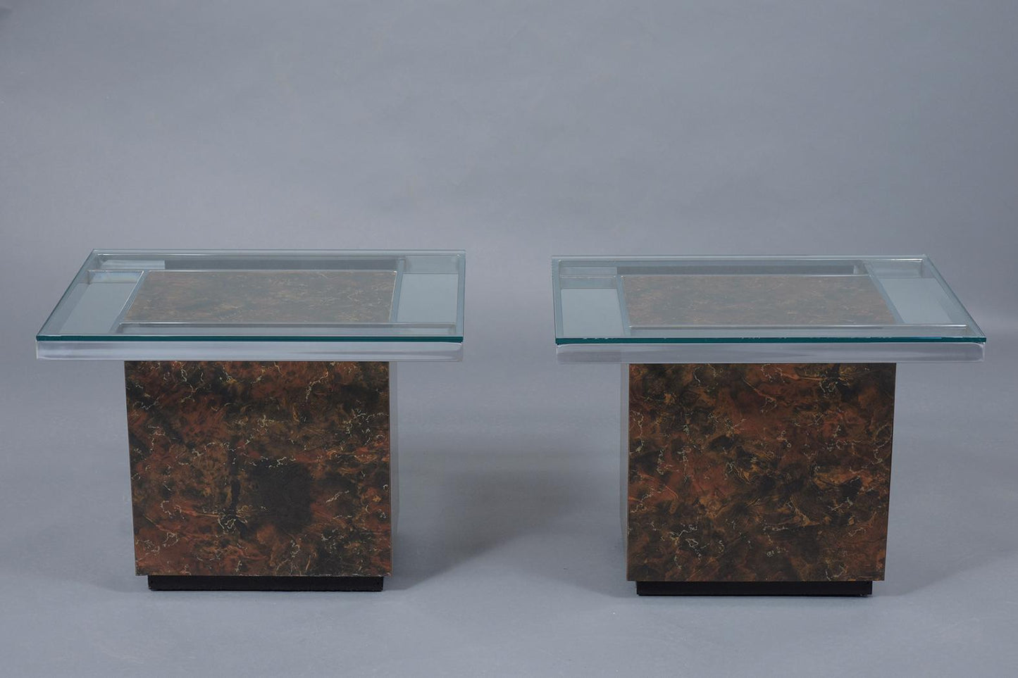 Pair Mid-Century Modern Faux Tortoise Side Tables