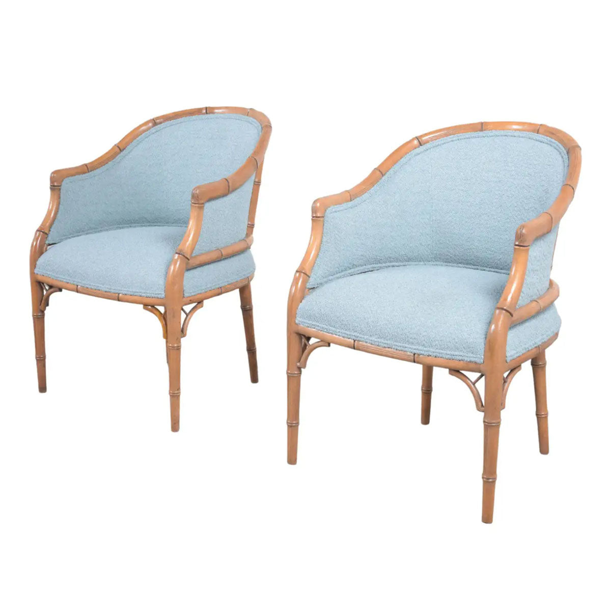 Pair of Faux Bamboo Armchairs - Blue Fabric