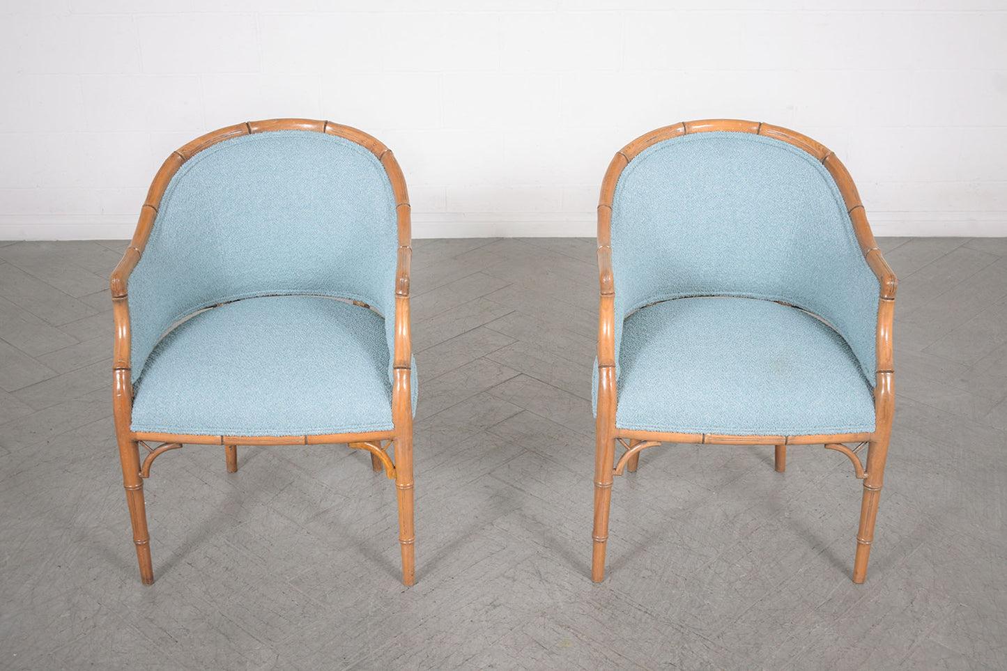 Pair of Faux Bamboo Armchairs - Blue Fabric