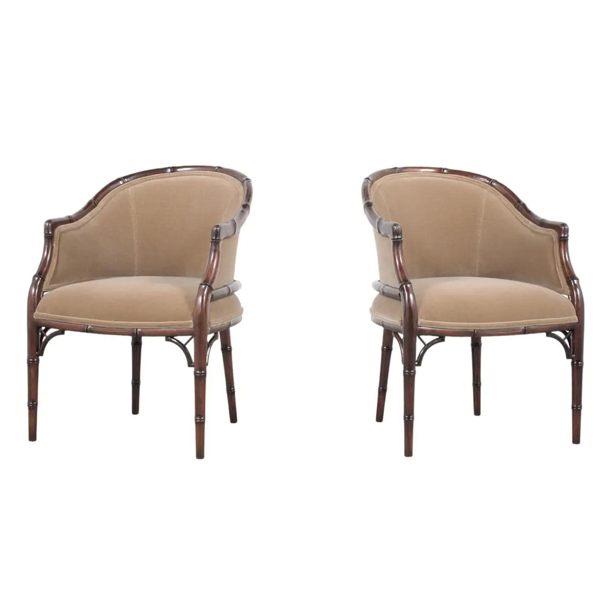 Elegant Vintage Hollywood Regency Armchairs: Bamboo-Carved and Newly Refurbished