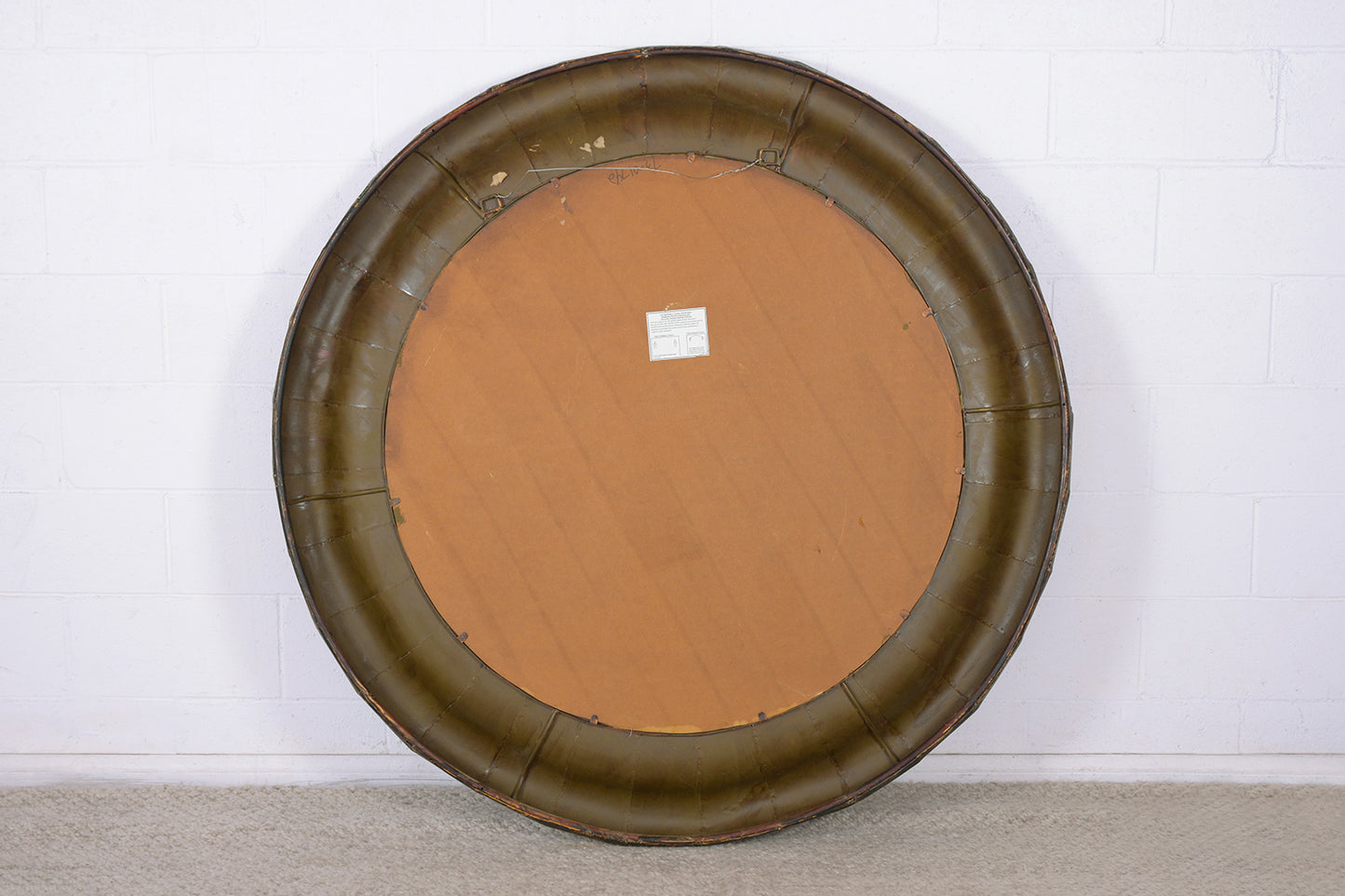 1970s Mid-Century Modern Circular Mirror with Parchment Frame - 40" Diameter