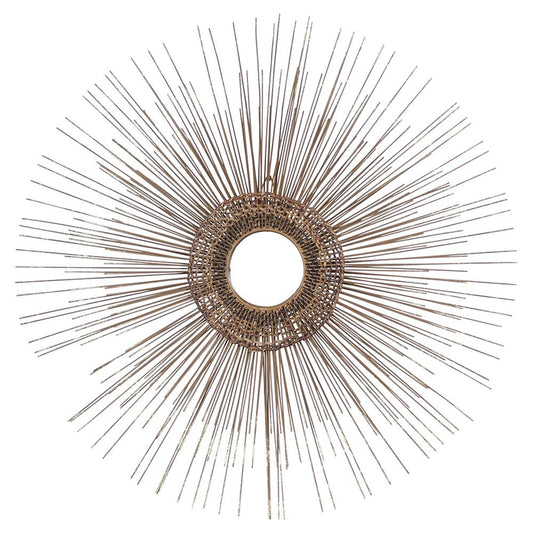 Mid-Century Modern Brass Sunburst Mirror with Woven Caning, 5.5' Diameter