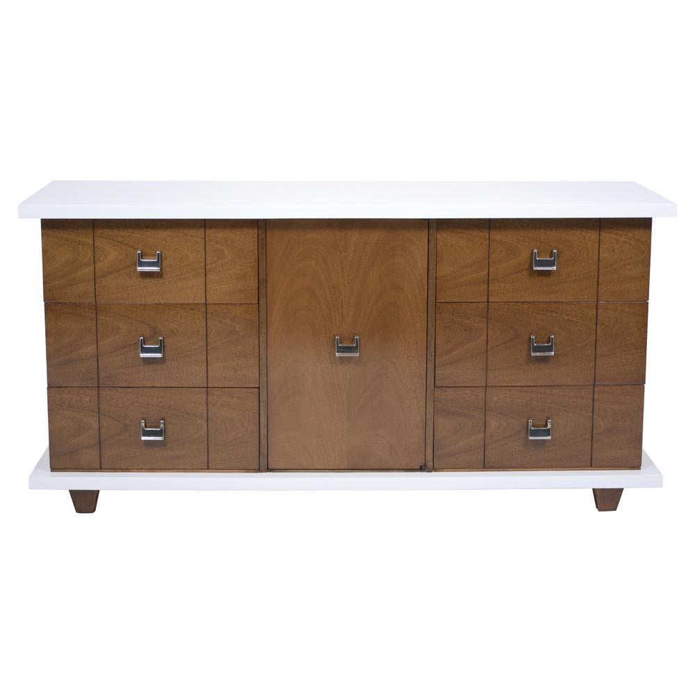 1960s Mid-Century Modern Walnut Credenza with White Lacquer Finish