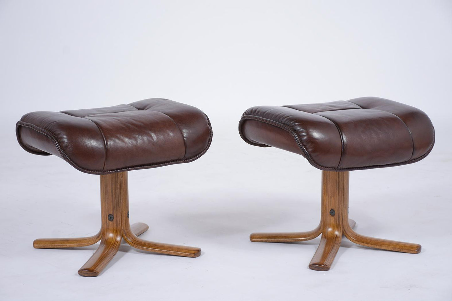 Midcentury Danish Swivel Leather Chairs with Ottomans