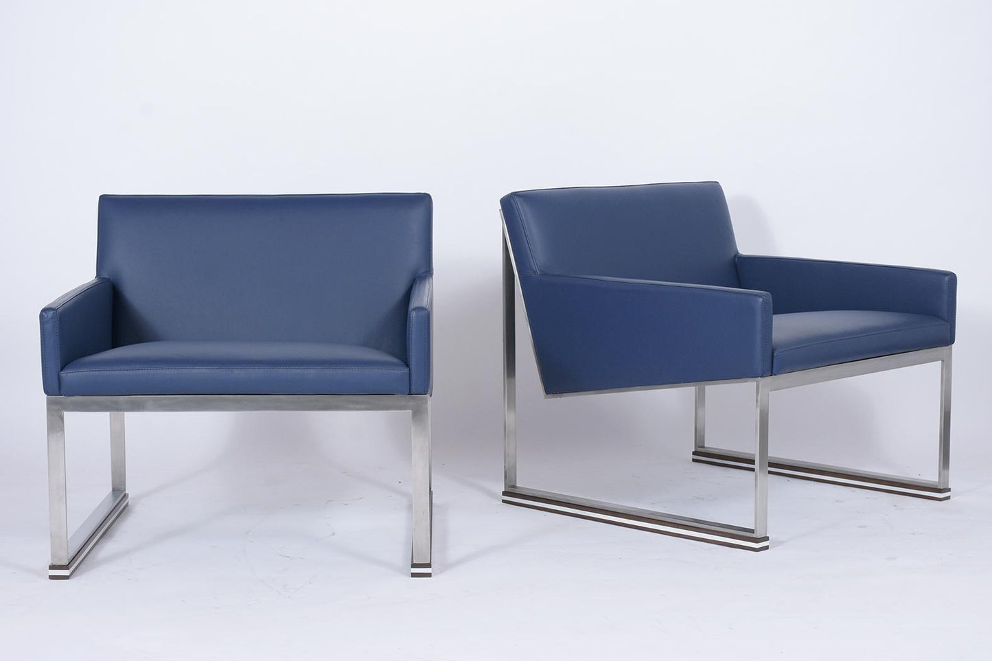 Blue Leather Mid-Century Modern Lounge Chairs