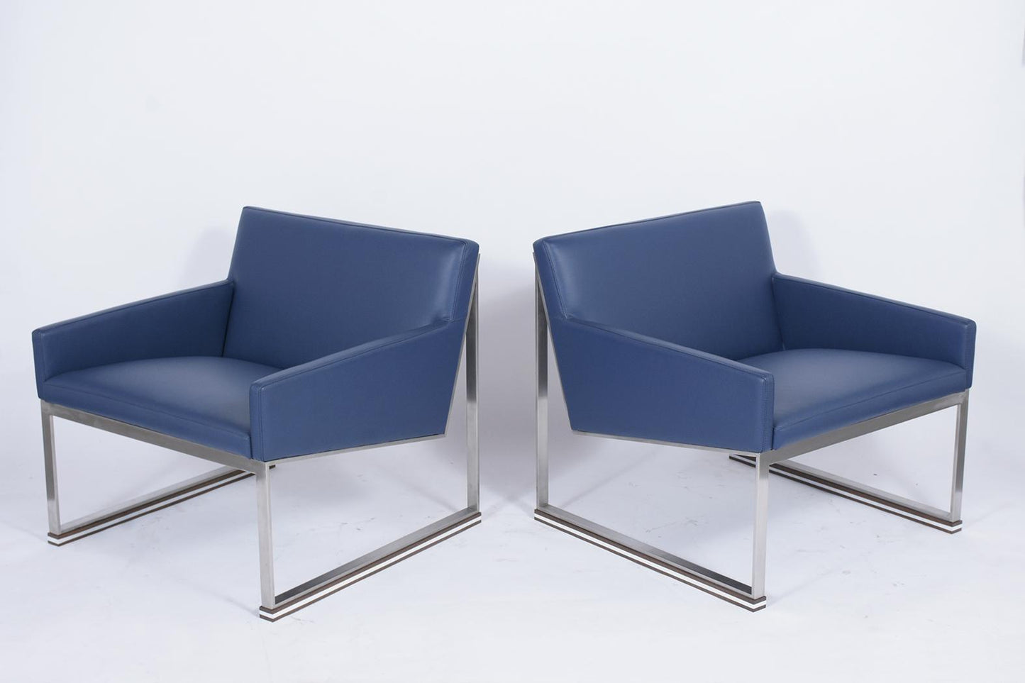 Blue Leather Mid-Century Modern Lounge Chairs