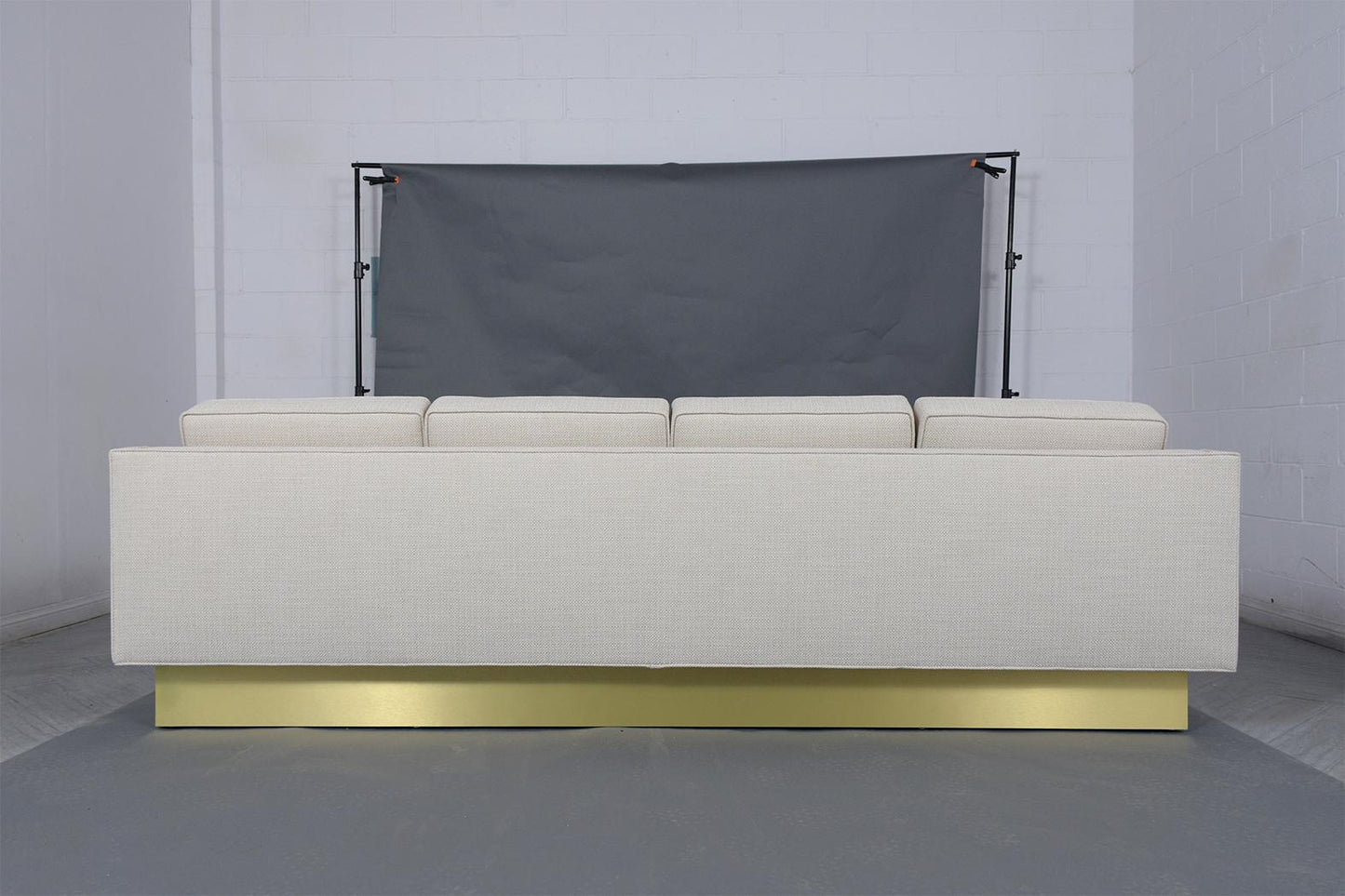 Restored Vintage Mid-Century Modern Executive Sofa in Off-White Fabric