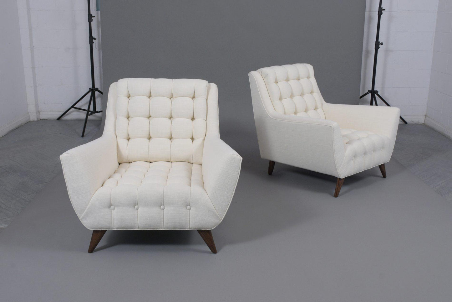 Restored Adrian Pearsall-Style Mid-Century Modern Lounge Chairs in Oyster Fabric