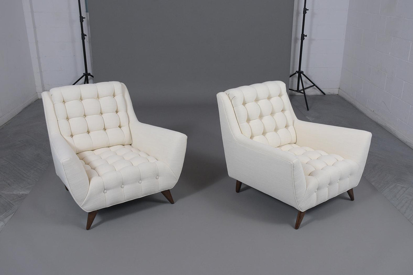 Restored Adrian Pearsall-Style Mid-Century Modern Lounge Chairs in Oyster Fabric