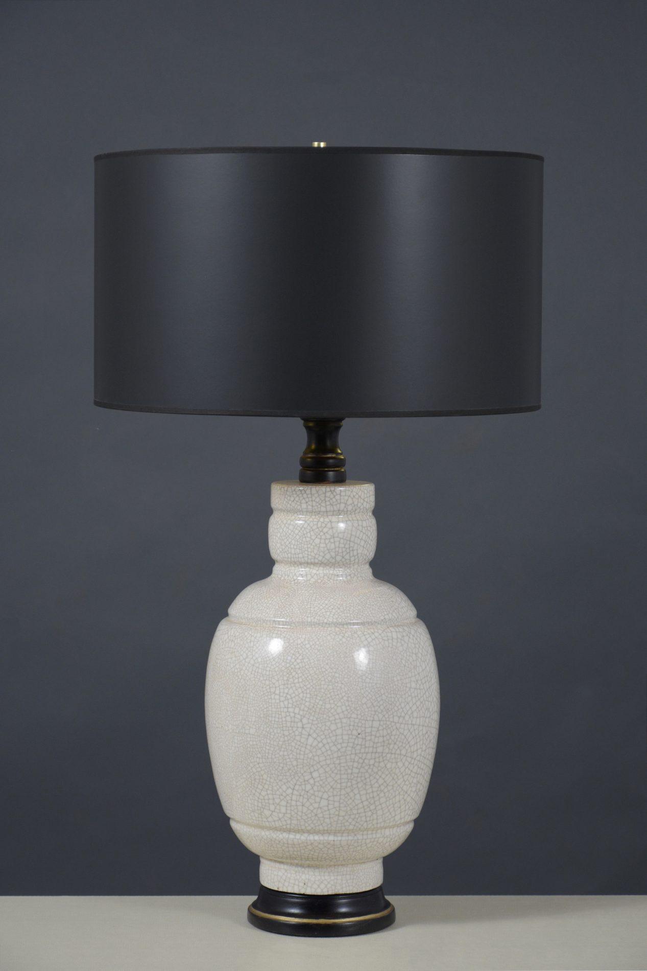 Restored 1960s Ceramic Table Lamps with Glazed Crackled Design & Ebonized Wood Base