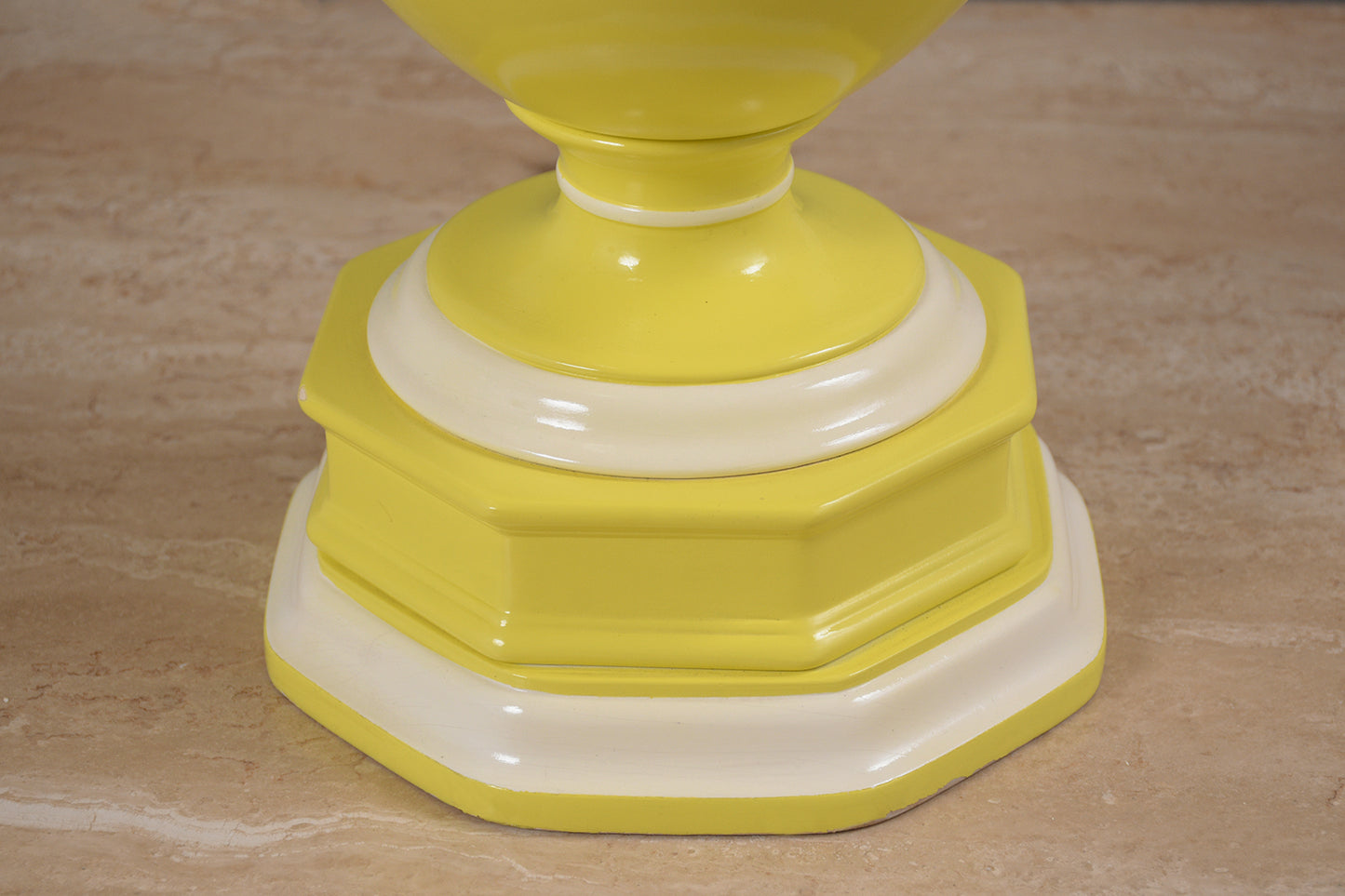 Neoclassical Style Vintage Ceramic Table Lamps in Yellow & White with New Shades - U.S Wired