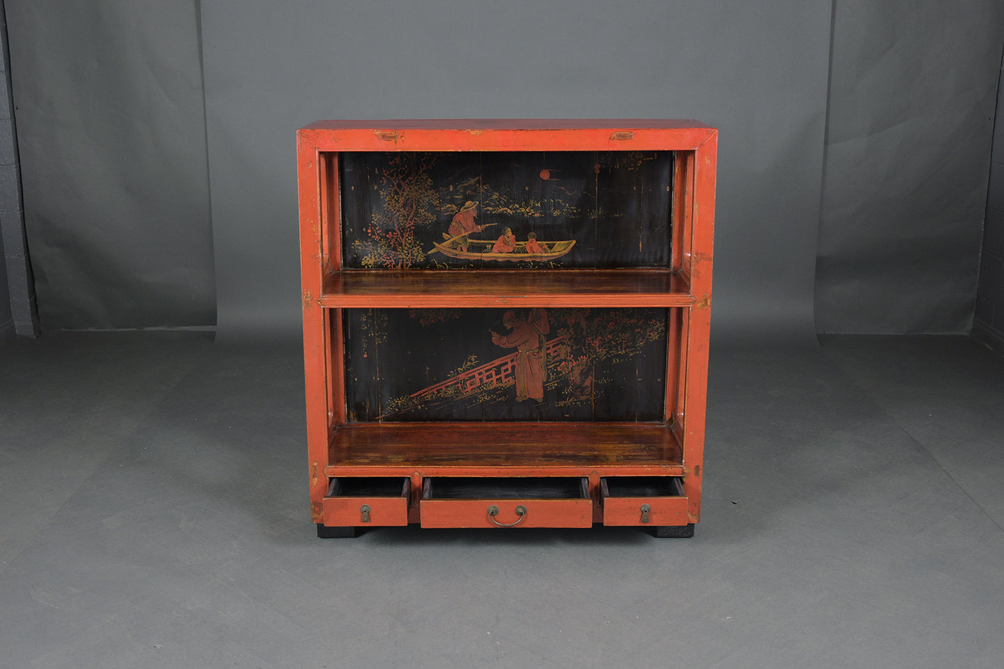 Vintage Chinese Painted Open Bookcase