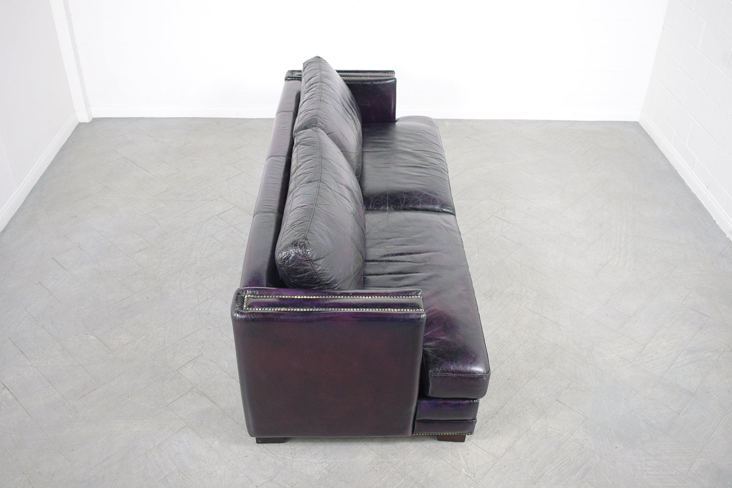 Modern Two Seat Blue Leather Sofa