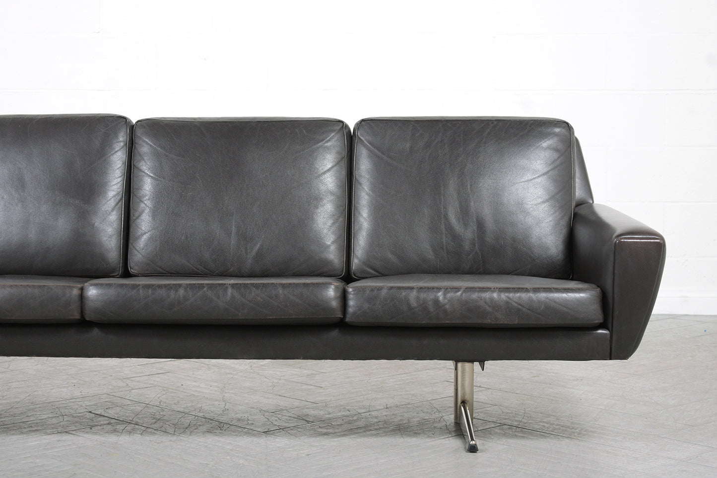 Danish Modern Black Leather Sofa