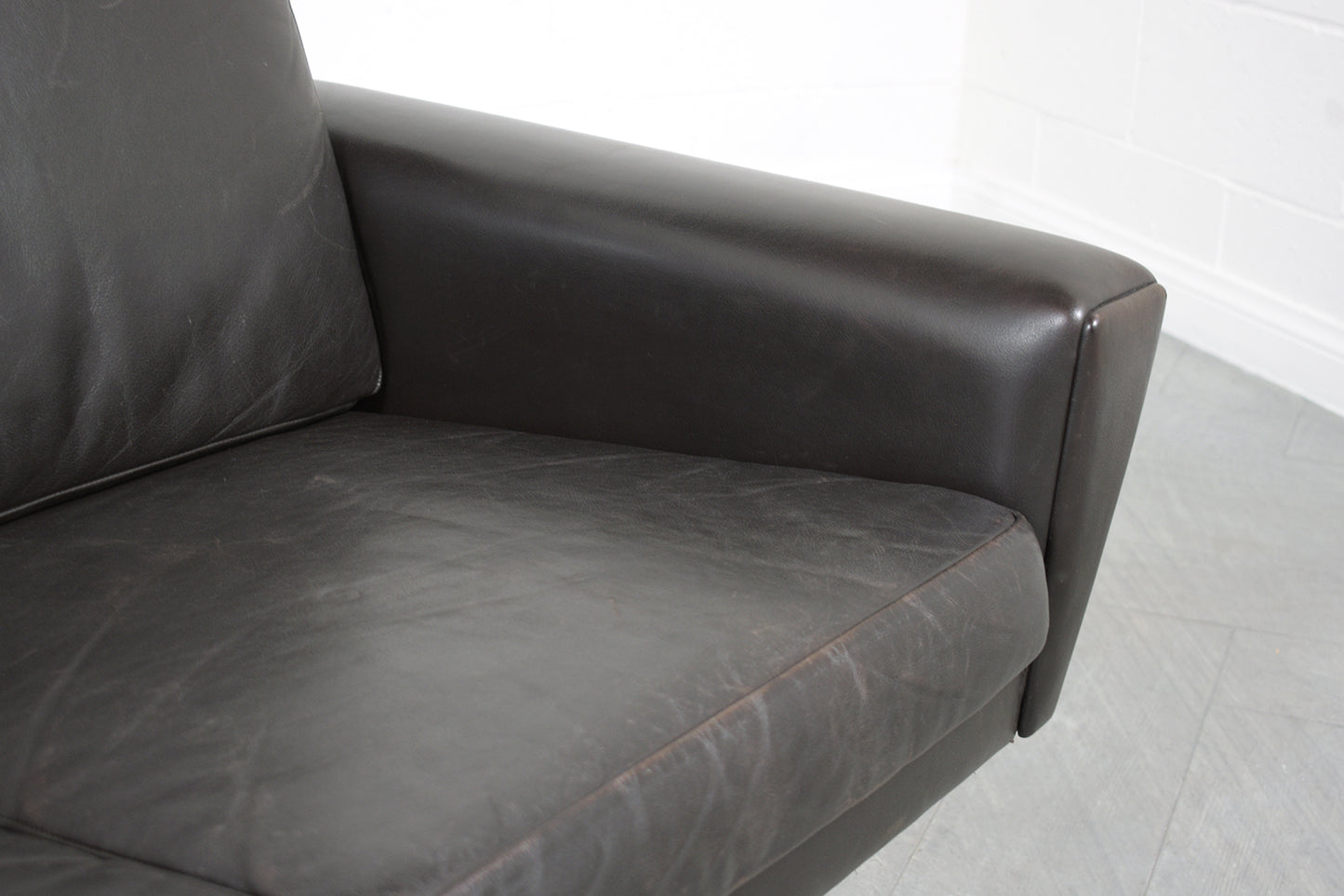 Danish Modern Black Leather Sofa