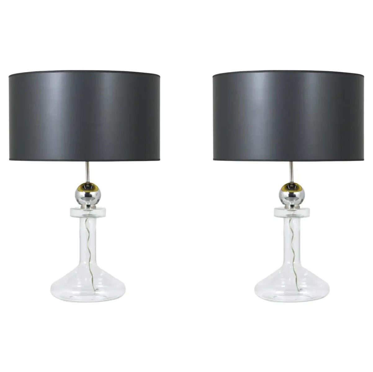 Pair of Vintage Mid-Century Modern Glass Table Lamps