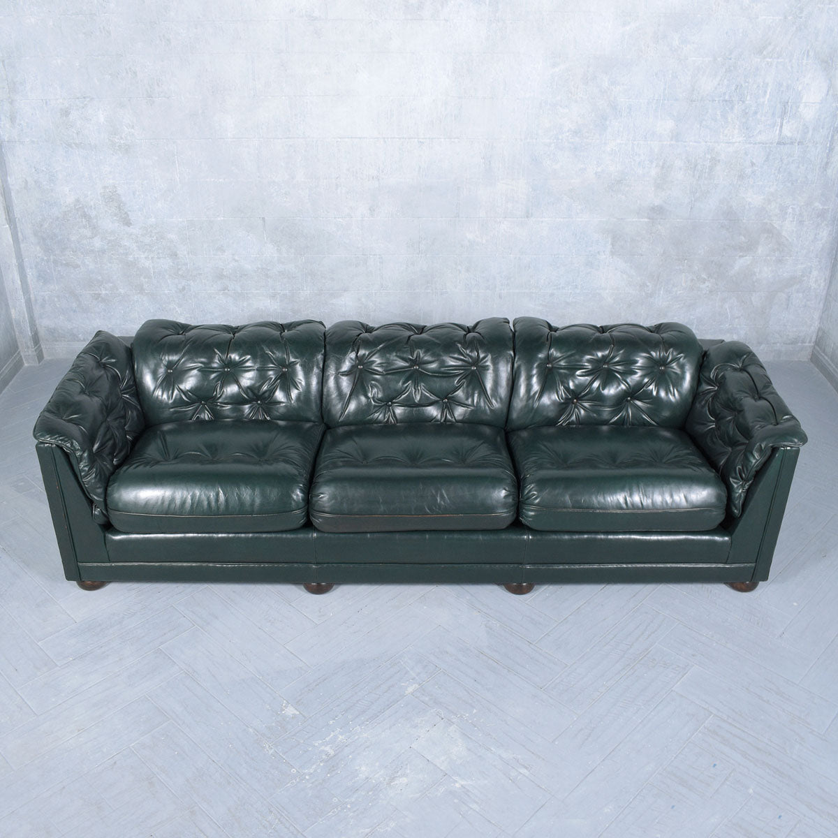 Vintage 1960s Green Tufted Chesterfield Leather Sofa