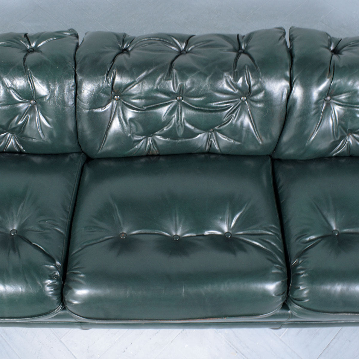 Vintage 1960s Green Tufted Chesterfield Leather Sofa