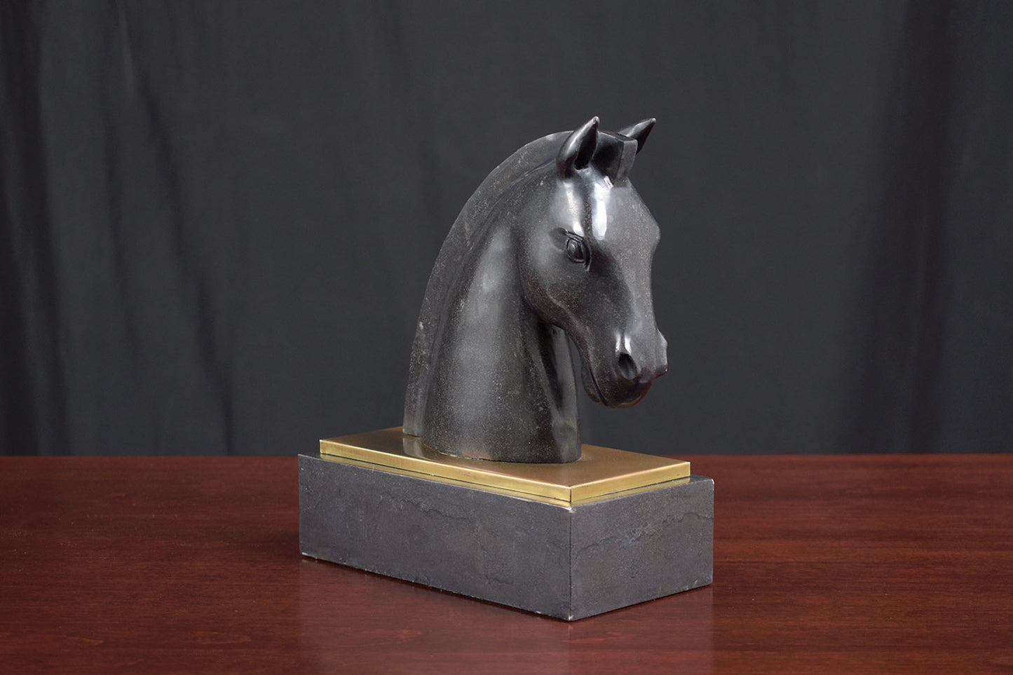 Vintage Black Marble Horse Head Bookends