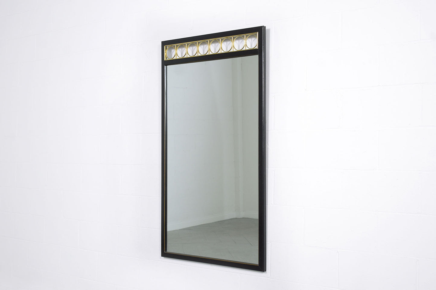Mid-Century Wall Mirror, Black and Brass Details