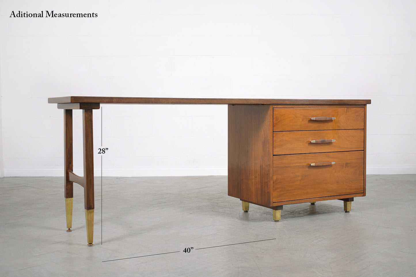Mid-Century Modern Brass Walnut Desk