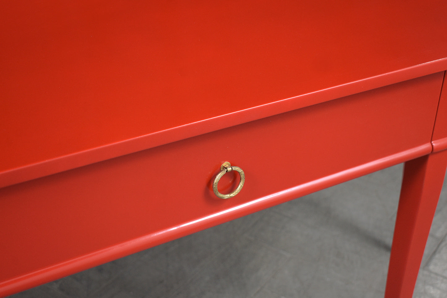 1970s Red Lacquer Mahogany Console Table
