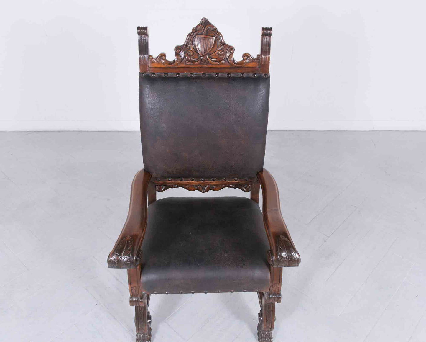 Pair of Leather Throne Armchairs