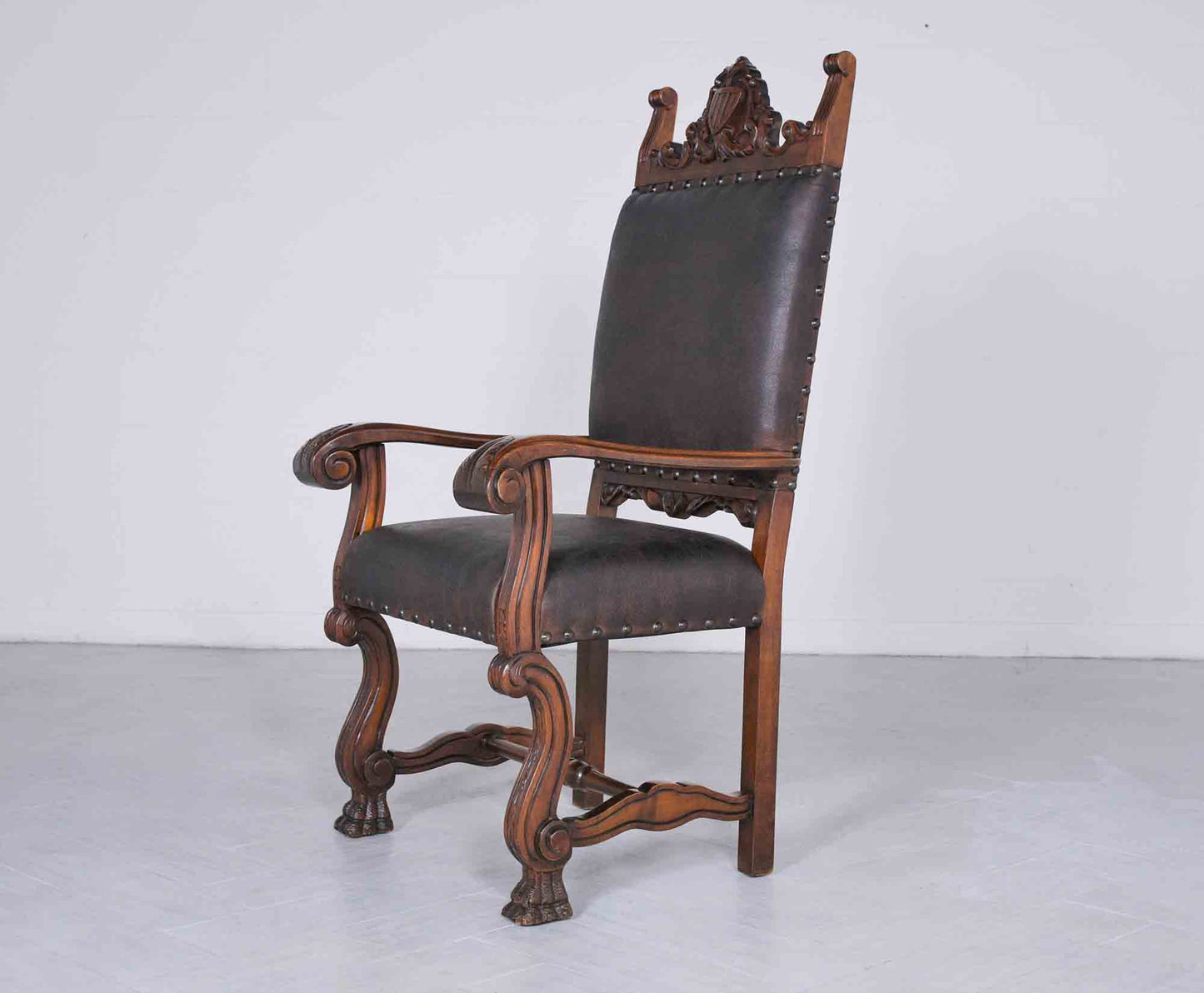 Pair of Leather Throne Armchairs