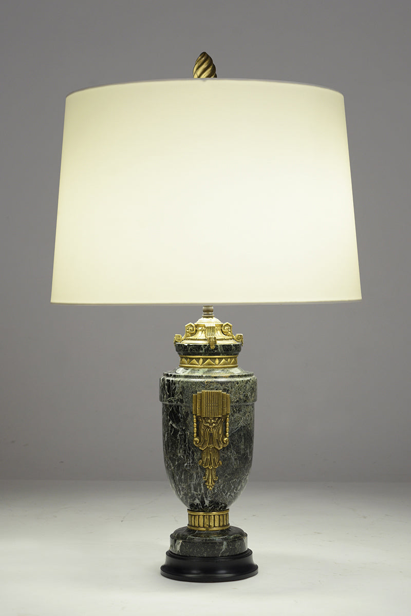 1890s French Marble Table Lamps with Brass Accents and Adjustable Necks