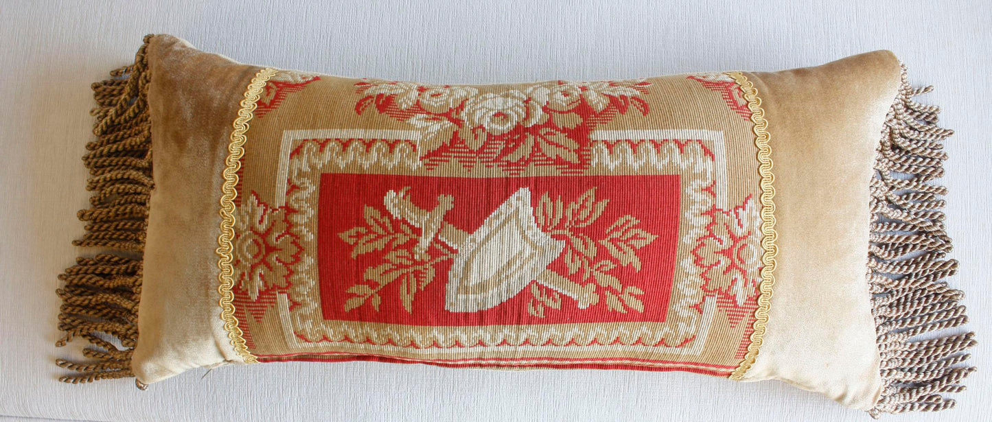 Neoclassical-Style Tapestry Pillows with Shield and Sword Design