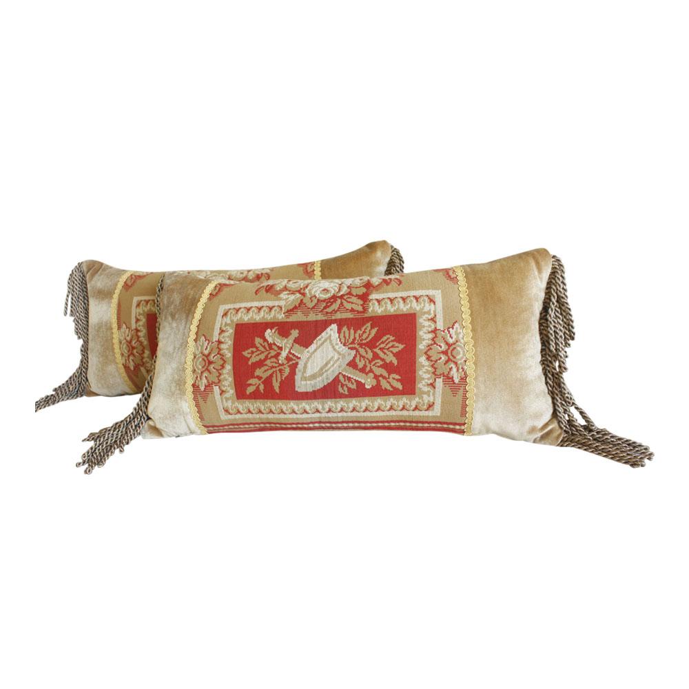 Neoclassical-Style Tapestry Pillows with Shield and Sword Design